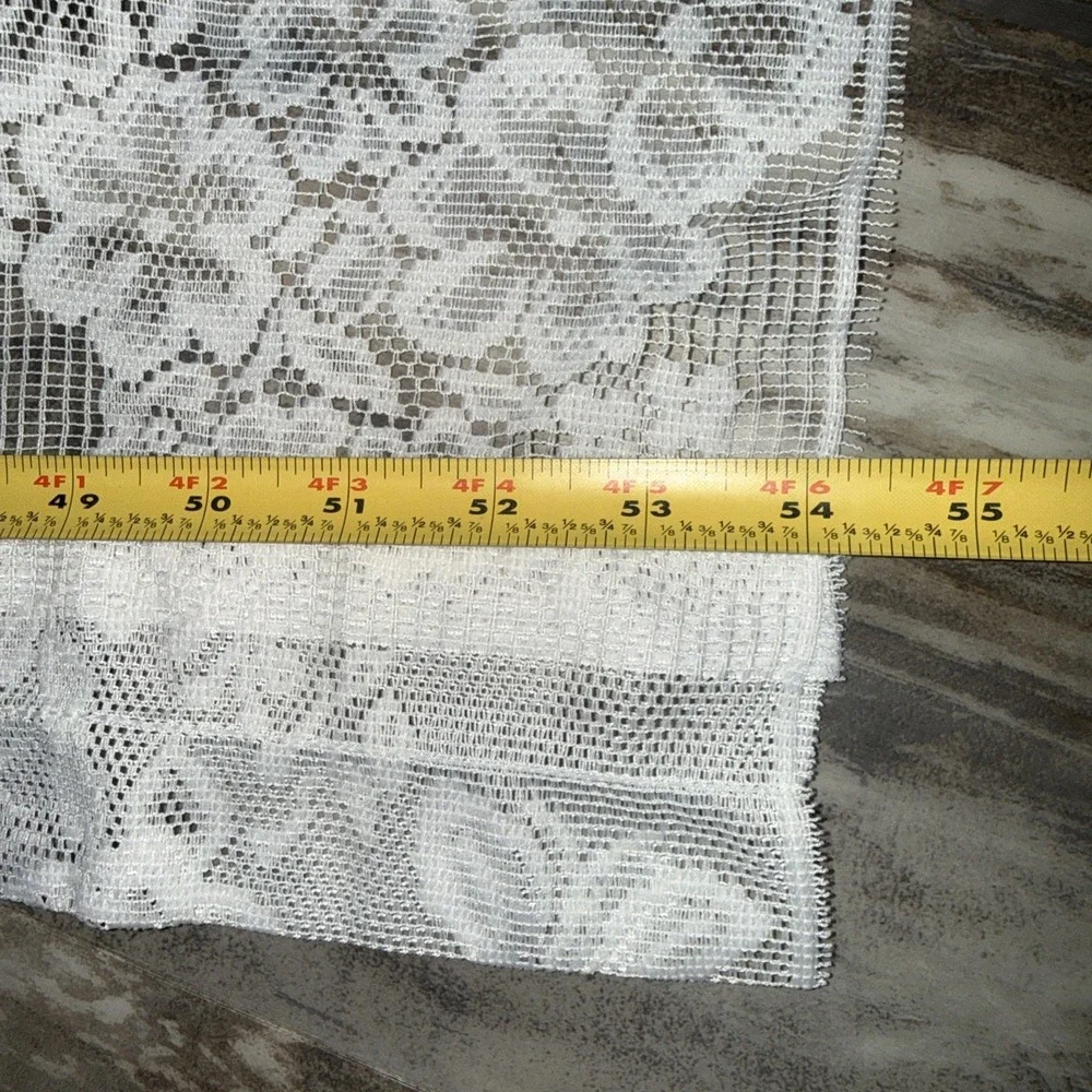 Pair 2 White Lace Valance Curtain Panels Floral 54x12 Inch Cottagecore